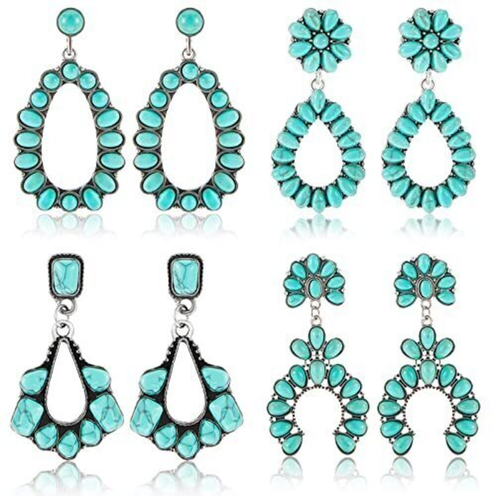 5393 4 Pairs Turquoise Bohemian Earring , Western Earrings Turquoise Small